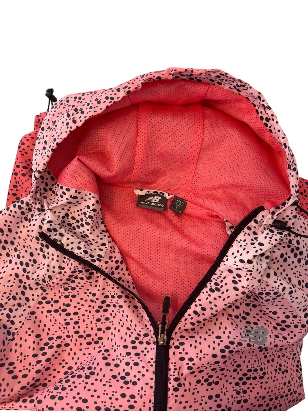 EUC New Balance Pink Black Ombre Spotted Hooded Windbreaker Large - Picture 6 of 7